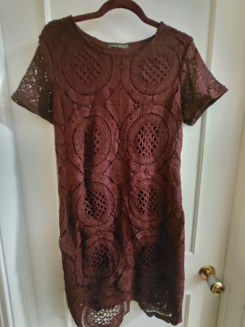 Sundance Shadow Dance Crochet Lace Knit Midi Dress - Large
